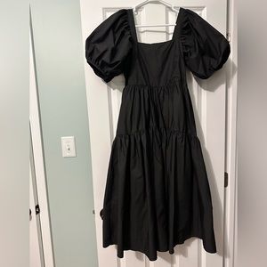 Black Tiered Midi Dress with Puff Sleeves